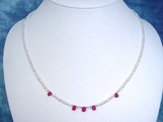 Baroque Pearl necklace with Ruby drops 32,10 Ct. fine quality 51 cm