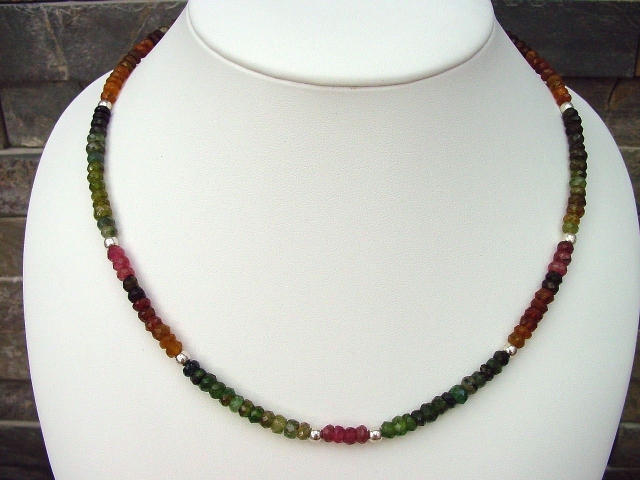 Tourmaline necklace 115,90 Ct. multicolor Tourmaline faceted with silver