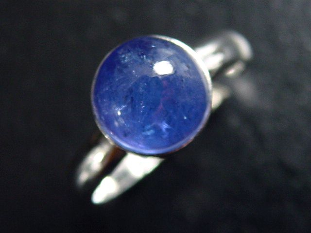 Tansanit Ring 3,43 Ct. runder Cabochon 925 massiv Silber - Größe offen anpassbar