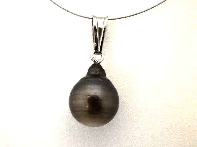 Tahitian pearl pendant - genuine 14,5 mm pearl in 925 Silver